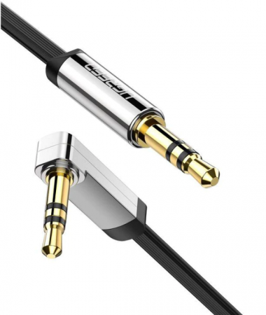 Telefoane & accesorii - CABLU audio Ugreen, \\"AV119\\" stereo (3.5 mm jack T/T), conectori auriti, design slim, unghi 90 grade la un capat, 2m, negru \\"10599\\" (include TV 0.18lei) - 6957303815999