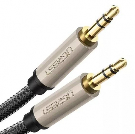 CABLU audio Ugreen, "AV125" stereo 3.5 mm jack (T) la 3.5 mm jack (T), braided, 2m, conectori auriti, gri "10604" (include TV 0.18lei) - 6957303807208 [1]