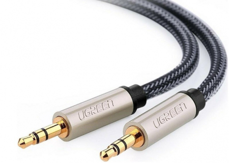 Telefoane & accesorii - CABLU audio Ugreen, "AV125" stereo 3.5 mm jack (T) la 3.5 mm jack (T), braided, 2m, conectori auriti, gri "10604" (include TV 0.18lei) - 6957303807208