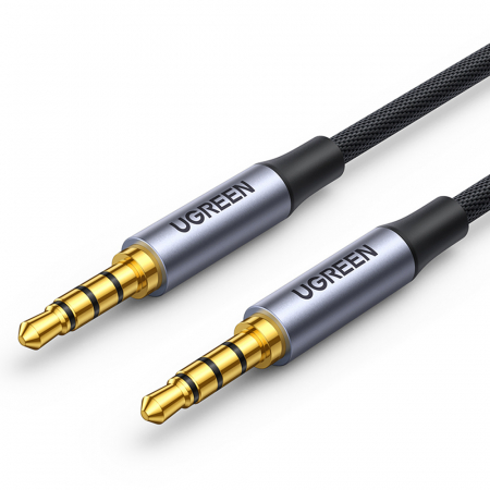 Telefoane & accesorii - CABLU audio Ugreen, "AV183" stereo 4-pini (3.5 mm jack T/T), conectori auriti, 2m, braided, negru "20782" (include TV 0.18lei) - 6957303827824