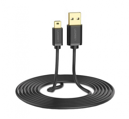 Cabluri - CABLU USB Ugreen, "US132" USB 2.0 (T) la Mini-USB (T) 5 Pin, 1m, conectori auriti, negru, "10355" (include TV 0.06 lei) - 6957303813551