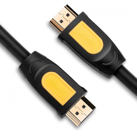 Cabluri - CABLU video Ugreen, "HD101" HDMI (T) la HDMI (T), rezolutie maxima 4K UHD (3840 x 2160) la 60 Hz, round cable, conectori auriti, 5m, negru + galben "10167" (include TV 0.15 lei) - 6957303811670