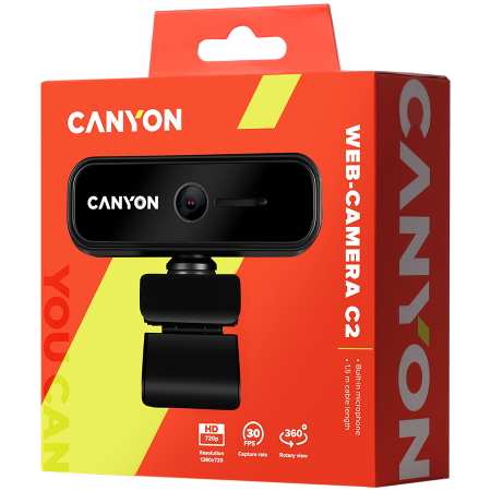CANYON C2 720P HD 1.0Mega fixed focus webcam with USB2.0. connector, 360° rotary view scope, 1.0Mega pixels, built in MIC, Resolution 1280*720(1920*1080 by interpolation), viewing angle 46°, cable len [3]