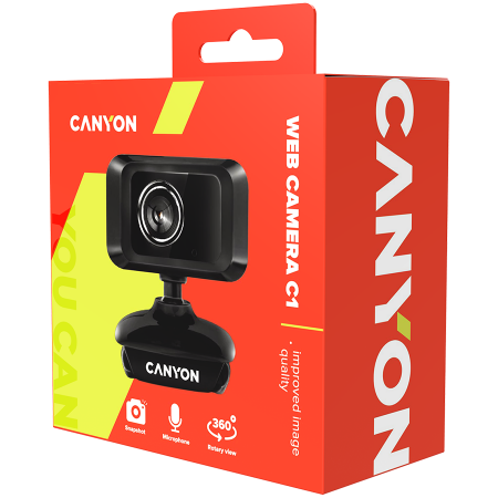 CANYON C1, Enhanced 1.3 Megapixels resolution webcam with USB2.0 connector, viewing angle 40°, cable length 1.25m, Black, 49.9x46.5x55.4mm, 0.065kg [2]