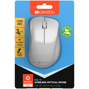 Canyon  2.4 GHz  Wireless mouse ,with 3 buttons, DPI 1200, Battery:AAA*2pcs  ,pearl white grey67*109*38mm 0.063kg [3]