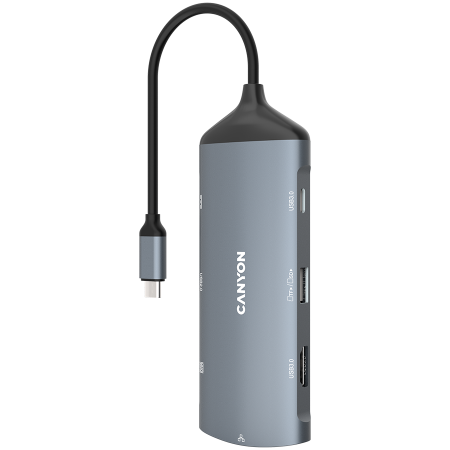 USB Hub - CANYON DS-15 8 in 1 hub, with 1*HDMI,1*Gigabit Ethernet,1*USB C female:PD3.0 support max60W,1*USB C male :PD3.0 support max100W,2*USB3.1:support max 5Gbps,1*USB2.0:support max 480Mbps, 1*SD, cable 15c