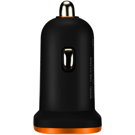 CANYON C-02 Universal 2xUSB car adapter, Input 12V-24V, Output 5V-2.1A, with Smart IC, black rubber coating with orange electroplated ring(without LED backlighting), 51.8*31.2*26.2mm, 0.016kg [1]