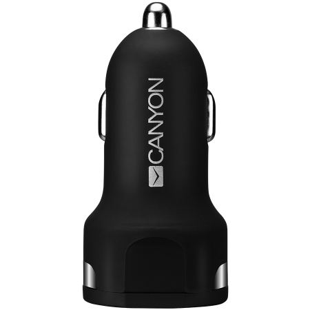 CANYON C-04, Universal 2xUSB car adapter, Input 12V-24V, Output 5V-2.4A, with Smart IC, black rubber coating with silver electroplated ring, 59.5*28.7*28.7mm, 0.019kg [0]