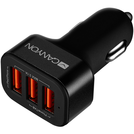 CANYON C-06 Universal 3xUSB car adapter, Input 12V-24V, Output 5V-3.1A, black rubber coating+black metal ring (side with USB is in plastic), 66*35.2*25.1mm, 0.025kg [2]