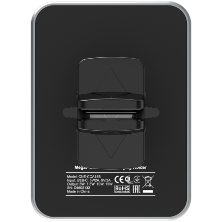 CANYON CH-15, Car holder and wireless charger MegaFix, C-15, 15W, Input: USB-C: 5V/2A, 9V/3A; Output: 5W, 7.5W, 10W, 15W;89*65*12mm,0.195kg,black [3]