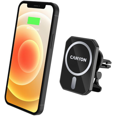 CANYON CH-15, Magnetic car holder and wireless charger, C-15-01, 15W，Input: USB-C: 5V/2A, 9V/3A;Output: 5W, 7.5W, 10W, 15W;83*60*8.15mm,0.147kg,black [2]