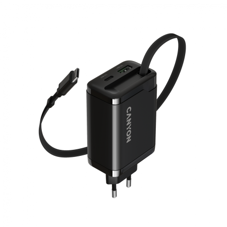 Cabluri - CANYON charger OnCharge 65RC Build-In Cable USB-C 65W 1xPD 1xQC EU Black