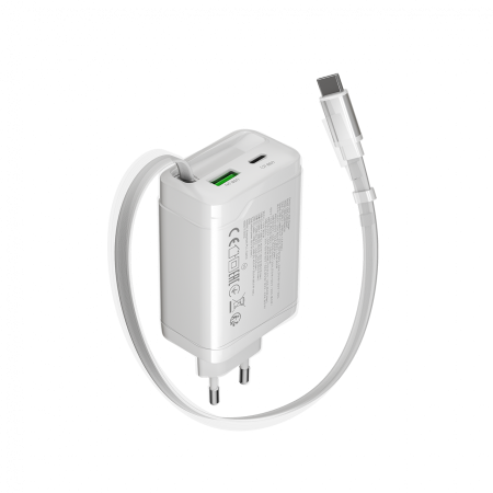 CANYON charger OnCharge 65RC Build-In Cable USB-C 65W 1xPD 1xQC EU White [1]