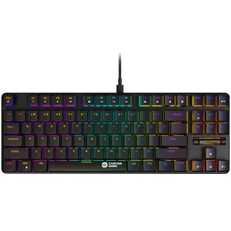 Tastaturi Gaming - CANYON Cometstrike TKL GK-50, 87keys Mechanical keyboard, 50million times life, with VS11K30A solution, GTMX red switch, Rainbow backlight, 20 modes, 1.8m PVC cable, metal material + ABS, US layout, s