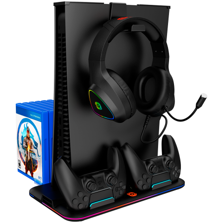 Gaming PC & Console - CANYON CS-5, PS5 Charger stand, with RGB light, 315*185*28mm, with 23CM+0.5cm cable, 475±10g, Black
