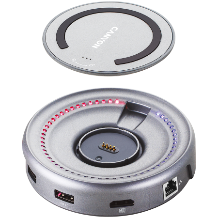 CANYON DS-7, Multiport Docking Station with 5 port, with wireless charger 10W, 2*Type C+1*HDMI+1*USB3.0+1*USB2.0. Input 100-240V, Output USB-C PD100W&USB-A 5V/1A, cable length type c-c 0.3m+micro USB  [1]