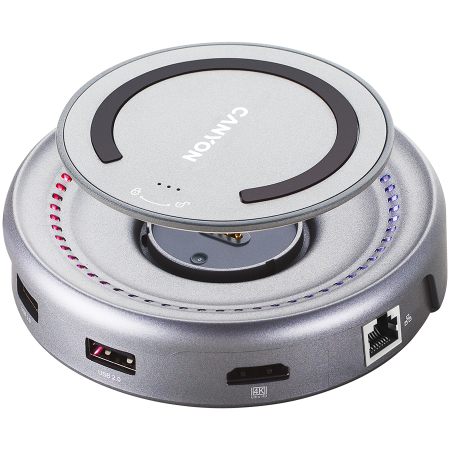 CANYON DS-7, Multiport Docking Station with 5 port, with wireless charger 10W, 2*Type C+1*HDMI+1*USB3.0+1*USB2.0. Input 100-240V, Output USB-C PD100W&USB-A 5V/1A, cable length type c-c 0.3m+micro USB  [0]