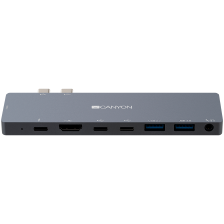 CANYON DS-8 Multiport Docking Station with 8 port, 1*Type C PD100W+2*Type C data+2*HDMI+2*USB3.0+1*Audio. Input 100-240V, Output USB-C PD100W&USB-A 5V/1A, Aluminium alloy, Space gray, 135*48*10mm, 0.0 [0]