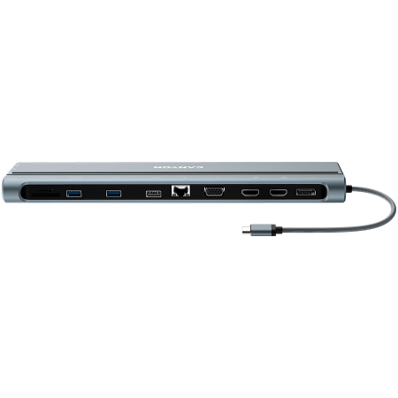 CANYON DS-90, 14 in 1 hub, with Type C female *2,Type C male *1:max 10Gbps,USBA*3:max 10Gbps,DP*1，VGA*1,SD card slot*1,TF card slot*1,Audio 3.5 audio*1,HDMI*2,RJ45*1,cable length 0.20m,Aluminum alloy  [1]