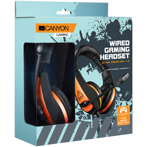 CANYON Gaming headset 3.5mm jack with adjustable microphone and volume control, with 2in1 3.5mm adapter, cable 2M, Black, 0.23kg [1]