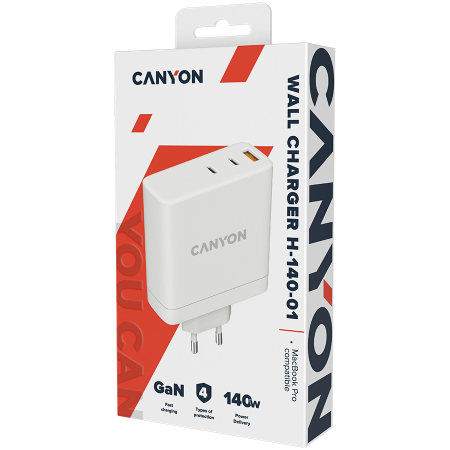 CANYON H-140-01, Wall charger with 1USB-A, 2 USB-C. Input:100-240V~50/60Hz, 2.0A Max. USB-A Output: 5V /9V /12V/20V /28V Max Output Current:5.0A max [2]
