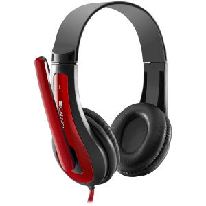 CANYON HSC-1 basic PC headset with microphone, combined 3.5mm plug, leather pads, Flat cable length 2.0m, 160*60*160mm, 0.13kg, Black-red [2]