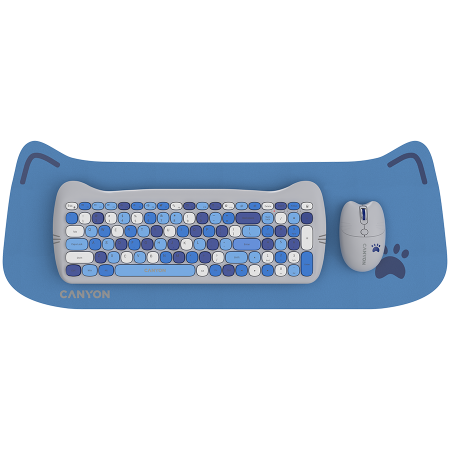Sisteme PC & Periferice - CANYON HSET-W6 EN Keyboard+Mouse Kitty Edition AAA+АА Wireless Blue