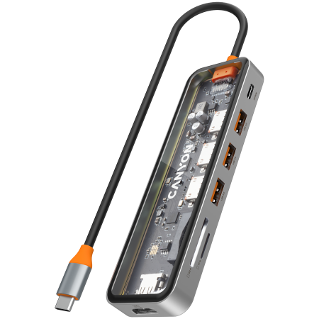 USB Hub - CANYON hub DS-13 7in1 4k USB-C Transparent Space Grey