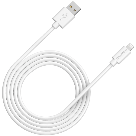 Cabluri - CANYON MFI-12, Lightning USB Cable for Apple , round, PVC, 2M, OD:4.0mm, Power+signal wire: 21AWG*2C+28AWG*2C, Data transfer speed:26MB/s, White. With shield , with CANYON logo and CANYON package. Cer
