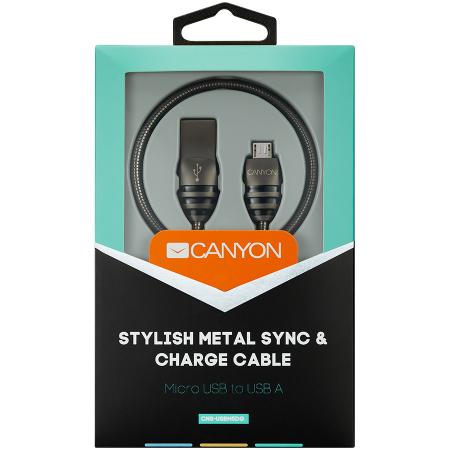 CANYON UM-5 Micro USB 2.0 standard cable, Power & Data output, 5V 2A, OD 3.5mm, metallic Jacket, 1m, gun color, 0.04kg [1]