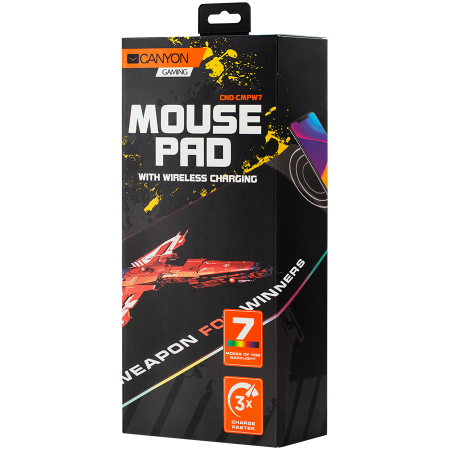 CANYON MP-W7 Gaming Mouse Mat with wireless charger, with RGB LED, Input 5V/9V-2A, Output 5W/7.5W/10W, 900*300*8mm, Micro USB cable length 1m, Black background with gaming design printing , 674.3g [2]