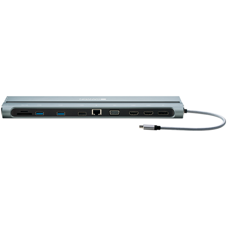 Canyon Multiport Docking Station with 14 ports: Type c data+Audio+Type C PD3.0 100W+SD+TF+2*USB3.0+USB2.0+RJ45+2*HDMI+VGA+DP+Lock, Input 100-240V, Output USB-C PD 5-20V/5A, cable length 0.20m, Space g [0]