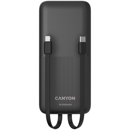 CANYON PB-1010, Power bank 10000mAh Li-pol battery with 2pcs Build-in Cable, Input: TYPE-C: 5V3A/9V2A 18WMicro USB: 5V2A/9V2A 18W Output: TYPE-C: 5V3A/9V2.2A 20WUSB-A: 4.5V5A ,5V4.5A, 5V3A,9V2A ,12V1. [2]