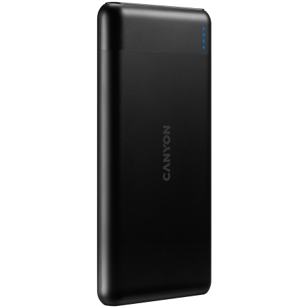 CANYON PB-107 Power bank 10000mAh Li-poly battery, Input Micro/PD 18W(Max), Output PD/QC3.0 18W(Max), quick charging cable 0.3m, 144*68*16mm, 0.25kg, Black [1]