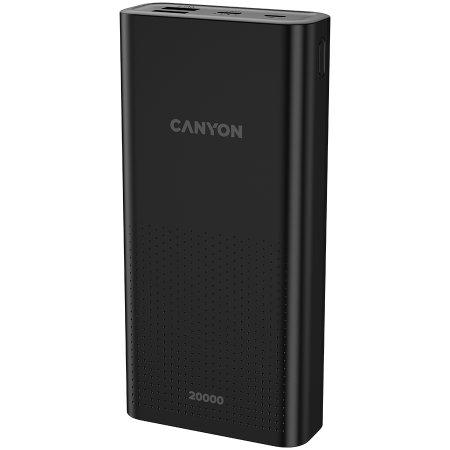 CANYON PB-2001, Power bank 20000mAh Li-poly battery, Input 5V/2A , Output 5V/2.1A(Max), 144*69*28.5mm, 0.440Kg, Black [1]