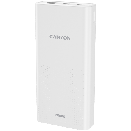 CANYON PB-2001, Power bank 20000mAh Li-poly battery, Input 5V/2A , Output 5V/2.1A(Max) , 144*69*28.5mm, 0.440Kg, white [1]