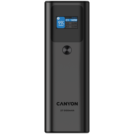 CANYON PB-2010, allowed for air travel power bank 27000mAh/97.2Wh Li-poly battery, in/out:2xUSB-C PD3.1 140W, out:USB-A QC 3.0 22.5W,TFT display,Dark Grey [2]