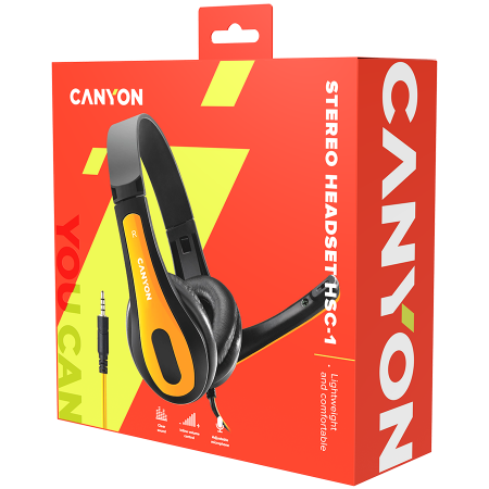 CANYON PC headset HSC-1 PC Mic Flat 2m Black Yellow [5]