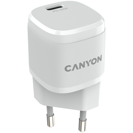 CANYON H-20-05, PD 20W Input: 100V-240V, Output: 1 port charge: USB-C:PD 20W (5V3A/9V2.22A/12V1.66A) , Eu plug, Over- Voltage , over-heated, over-current and short circuit protection Compliant with CE [1]