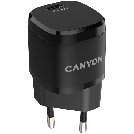 CANYON H-20-05, PD 20W Input: 100V-240V, Output: 1 port charge: USB-C:PD 20W (5V3A/9V2.22A/12V1.66A) , Eu plug, Over- Voltage , over-heated, over-current and short circuit protection Compliant with CE [1]