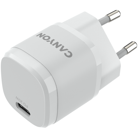 CANYON H-20-05, PD 20W Input: 100V-240V, Output: 1 port charge: USB-C:PD 20W (5V3A/9V2.22A/12V1.66A) , Eu plug, Over- Voltage , over-heated, over-current and short circuit protection Compliant with CE [2]