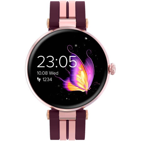 CANYON Semifreddo SW-61, Rtl8762dt, 1.19'' Amoled 390x390px, oncell TP, 192KB RAM, 3.7V 190mAh battery, Rosegold alumimum alloy case middle frame + plastic bottom case+pink and purple silicone strap + [0]