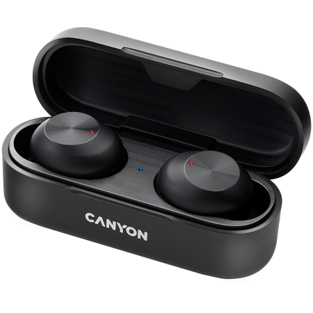 Canyon TWS-1 Bluetooth headset, with microphone, BT V5.0, Bluetrum AB5376A2, battery EarBud 45mAh*2+Charging Case 300mAh, cable length 0.3m, 66*28*24mm, 0.04kg, Black [1]