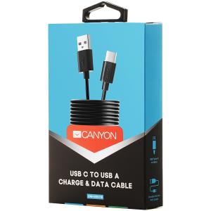 CANYON Type C USB Standard cable, cable length 1m, Black, 15*8.2*1000mm, 0.018kg [1]