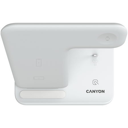 CANYON WS-302, 3in1 Wireless charger, with touch button for Running water light, Input 9V/2A, 12V/2A, Output 15W/10W/7.5W/5W, Type c to USB-A cable length 1.2m, 137*103*140mm, 0.22Kg, White [3]