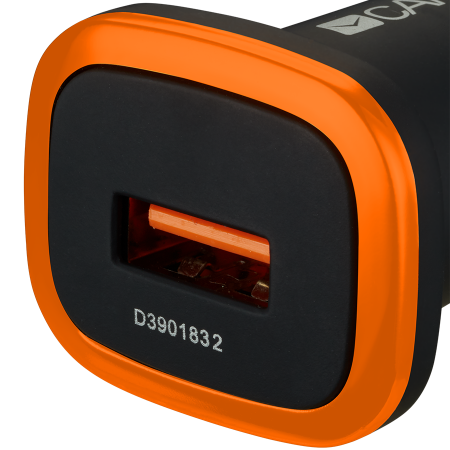 CANYON C-01 Universal 1xUSB car adapter, Input 12V-24V, Output 5V-1A, black rubber coating with orange electroplated ring(without LED backlighting), 51.8*31.2*26.2mm, 0.016kg [3]