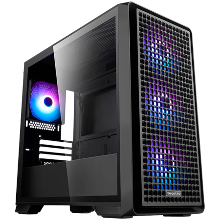 Componente PC - Carcasa Segotep Radiant neagra, SECC Steel Micro ATX Mini Tower, fara sursa (tip ATX, montata jos), interior vopsit negru,