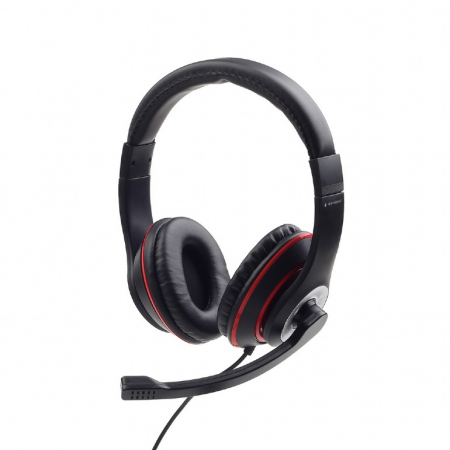 Sisteme PC & Periferice - CASTI Gembird, cu fir, standard, utilizare multimedia, call center, microfon pe brat, conectare prin Jack 3.5 mm, red / negru, \\"MHS-03-BKRD\\", (include TV 0.8lei)