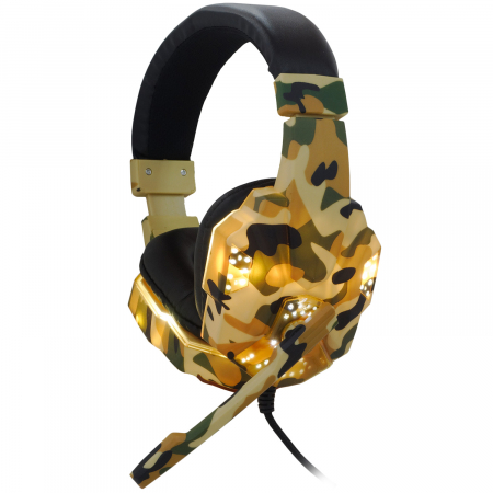 Casti - CASTI Spacer, cu fir, standard, utilizare gaming, microfon pe brat, conectare Jack 3.5 mm x 2, lumina verde, camuflaj, \\"SPGH-CAMO\\", (include TV 0.75 lei)