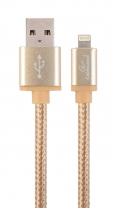 Sisteme PC & Periferice - Cotton braided 8-pin cable with metal connectors, 1.8 m, gold color, blister "CCB-mUSB2B-AMLM-6-G"
